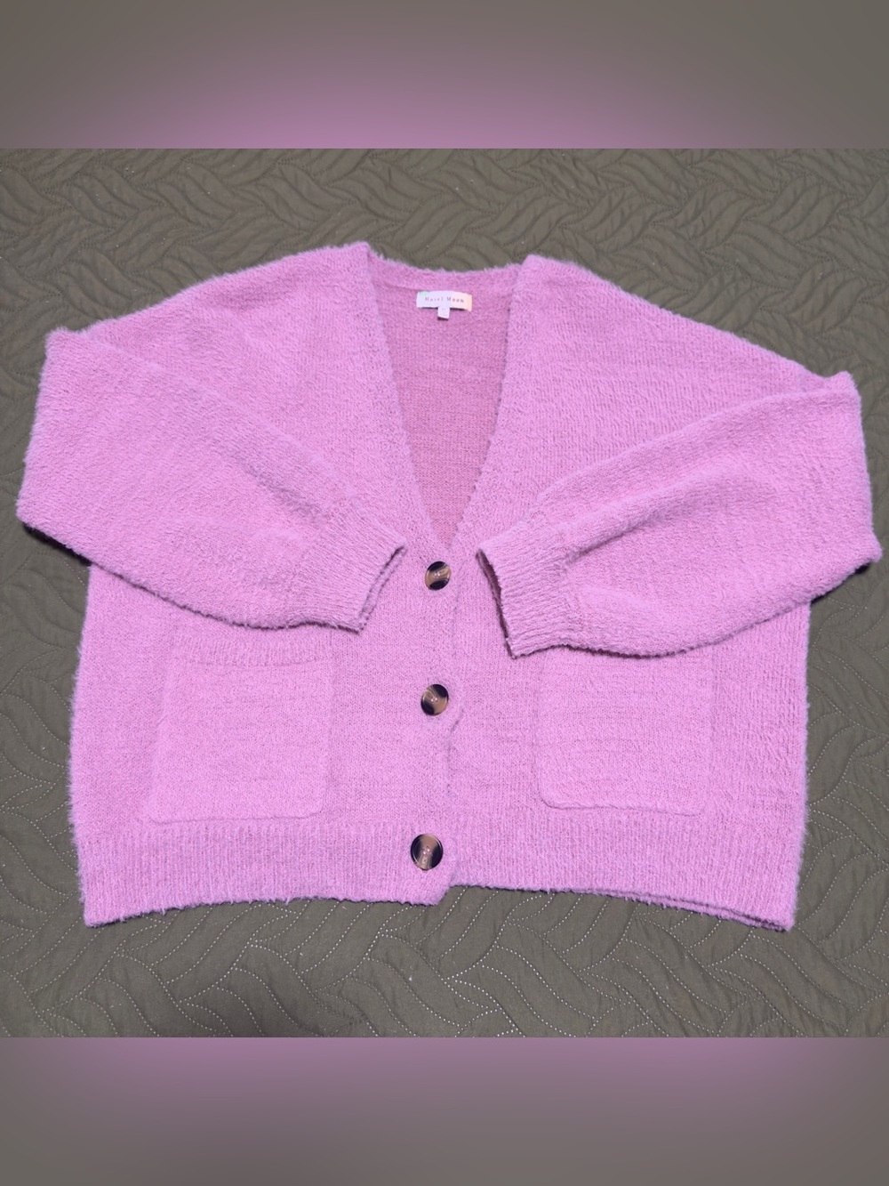 Hazel Moon Women’s XL Pink Lavender Cropped Fuzzy Cardigan Sweater